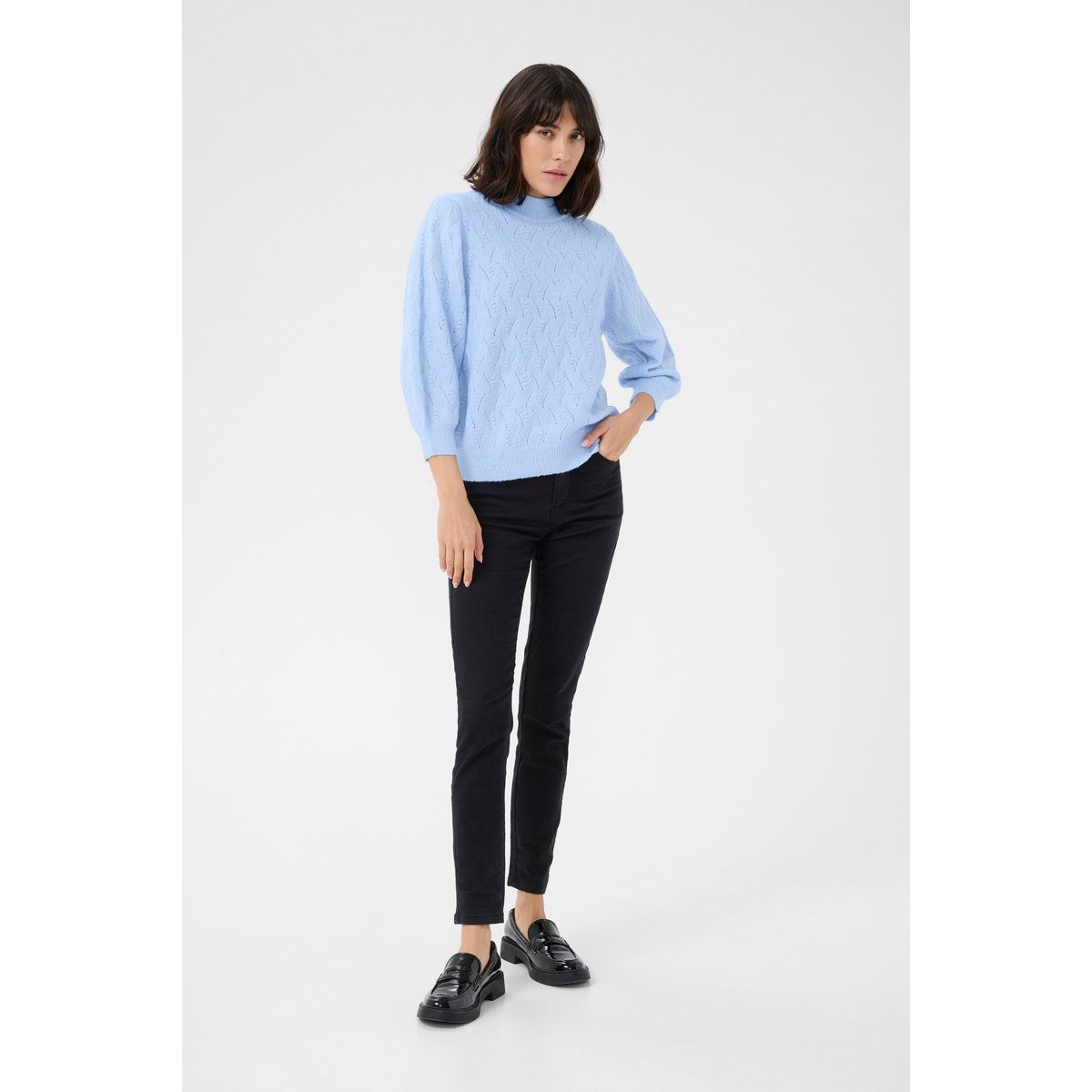 Strukturierter Strickpullover mit Puffärmeln