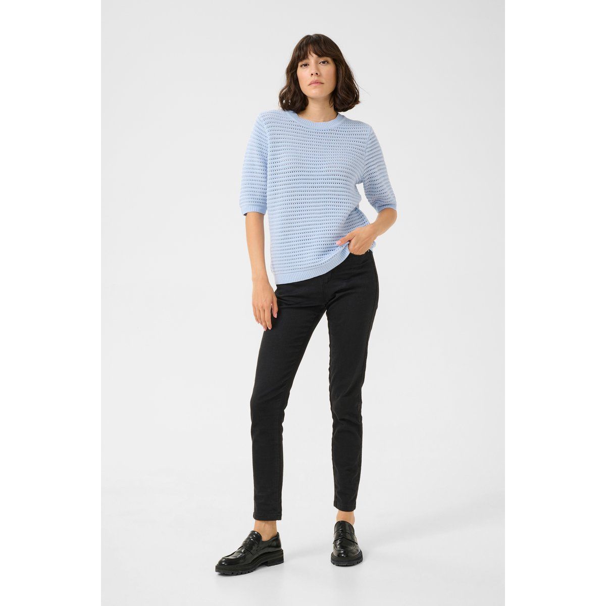 Strukturierter Strickpullover mit Ellenbogenärmeln