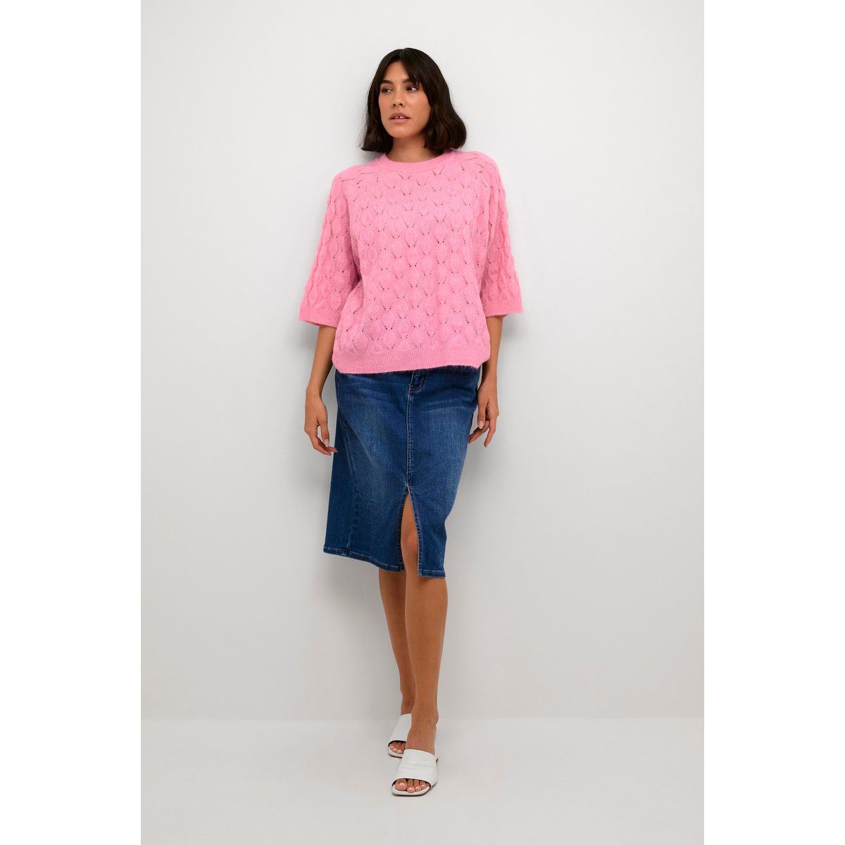 Strukturierter Pointelle Strickpullover