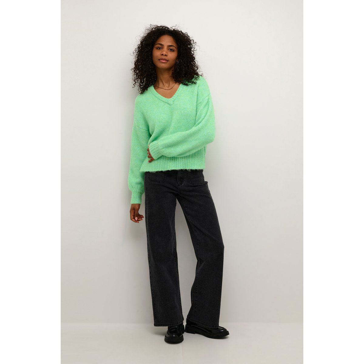 Lockerer V-Ausschnitt Strickpullover