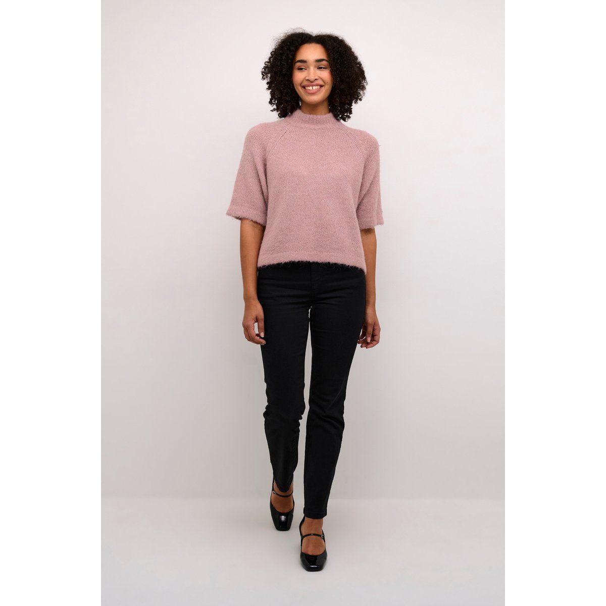 Flauschiger Kurzarm-Strickpullover im Loose-Fit