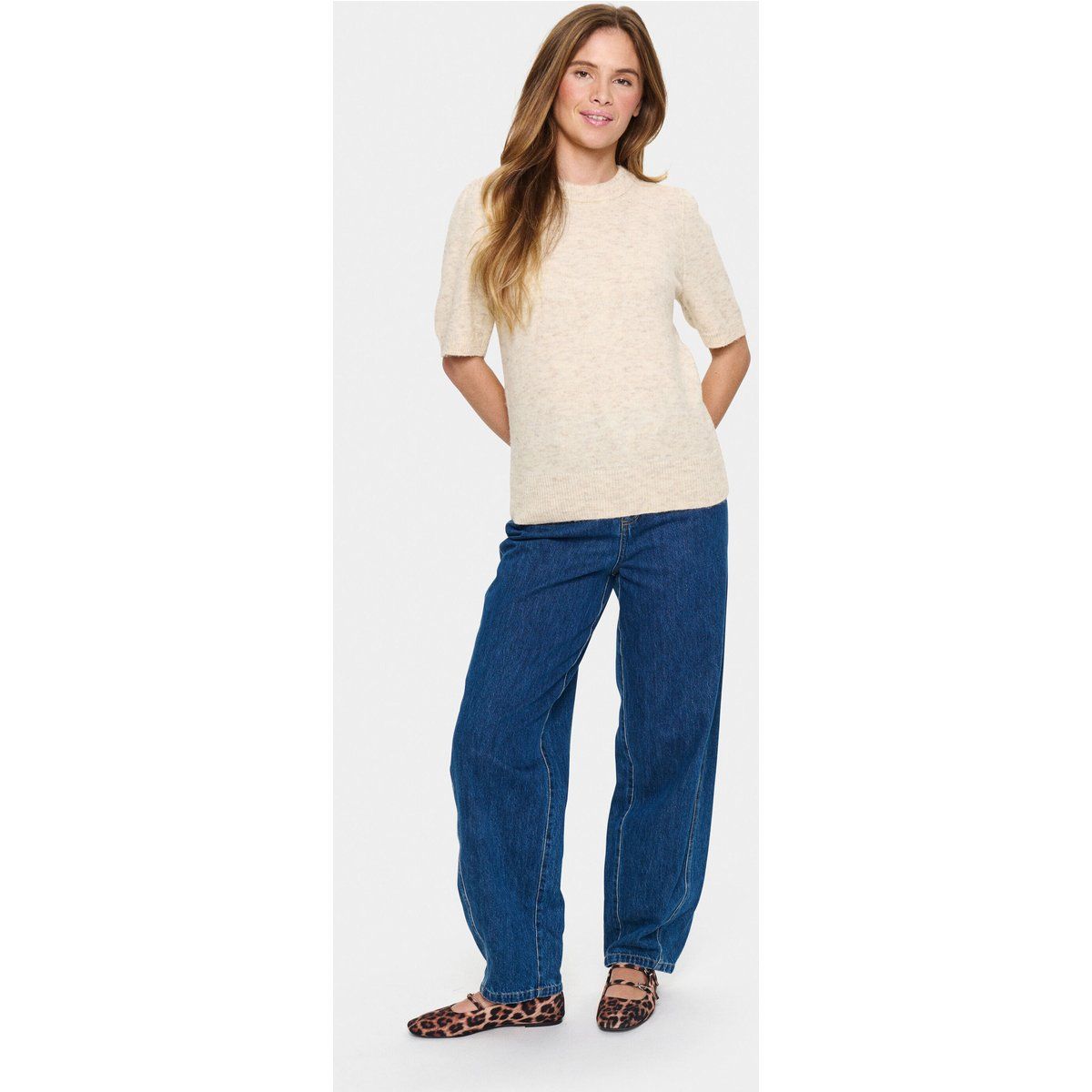 Kurzarm-Strickpullover mit gerader Passform