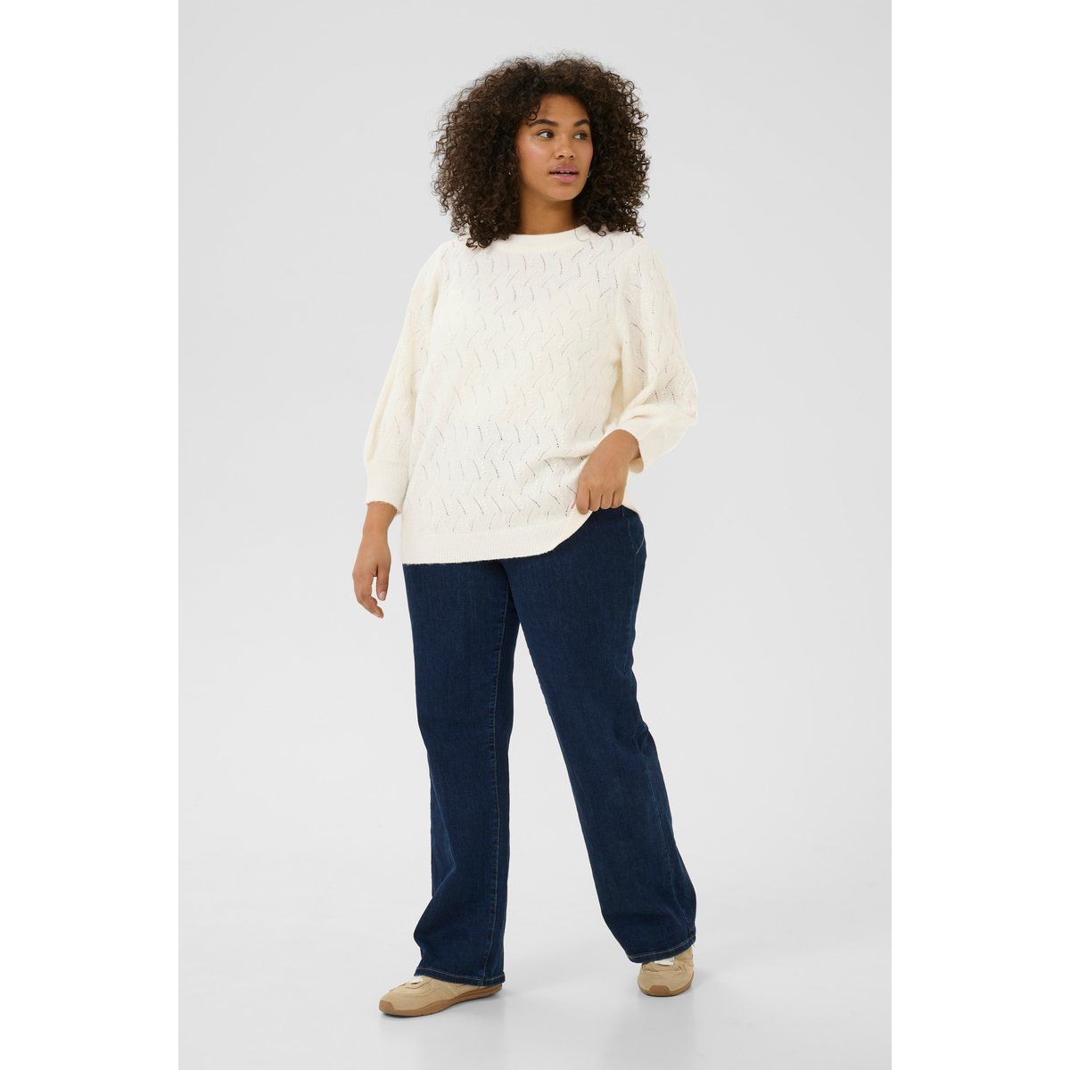 Strukturierter Strickpullover mit Dreiviertelarm