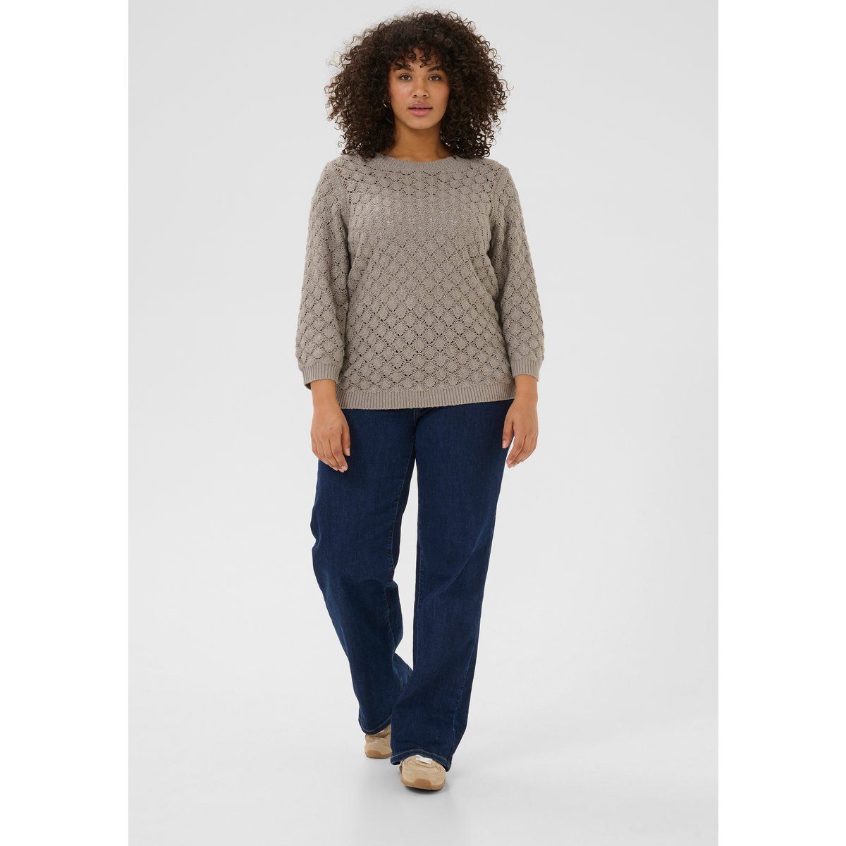 Ajour-Strickpullover mit 3/4-Ärmeln