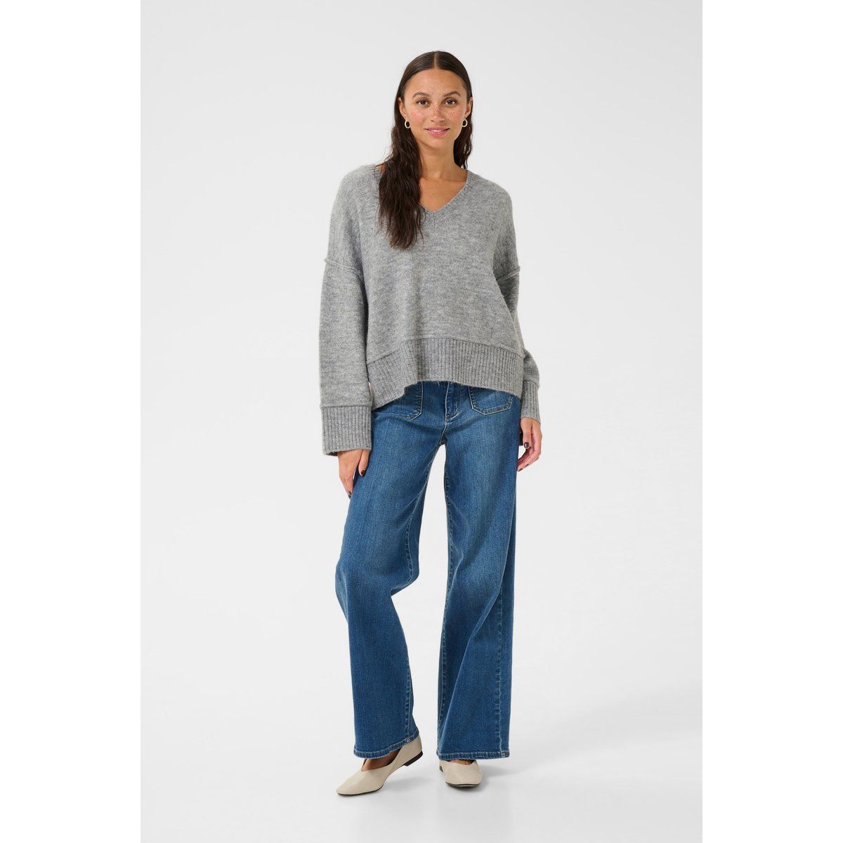 Übergroßer V-Ausschnitt Strickpullover