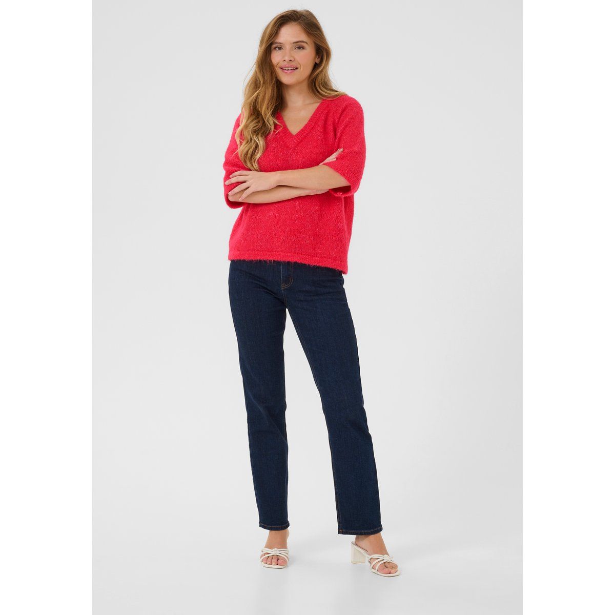 Weicher Strukturierter V-Ausschnitt Pullover