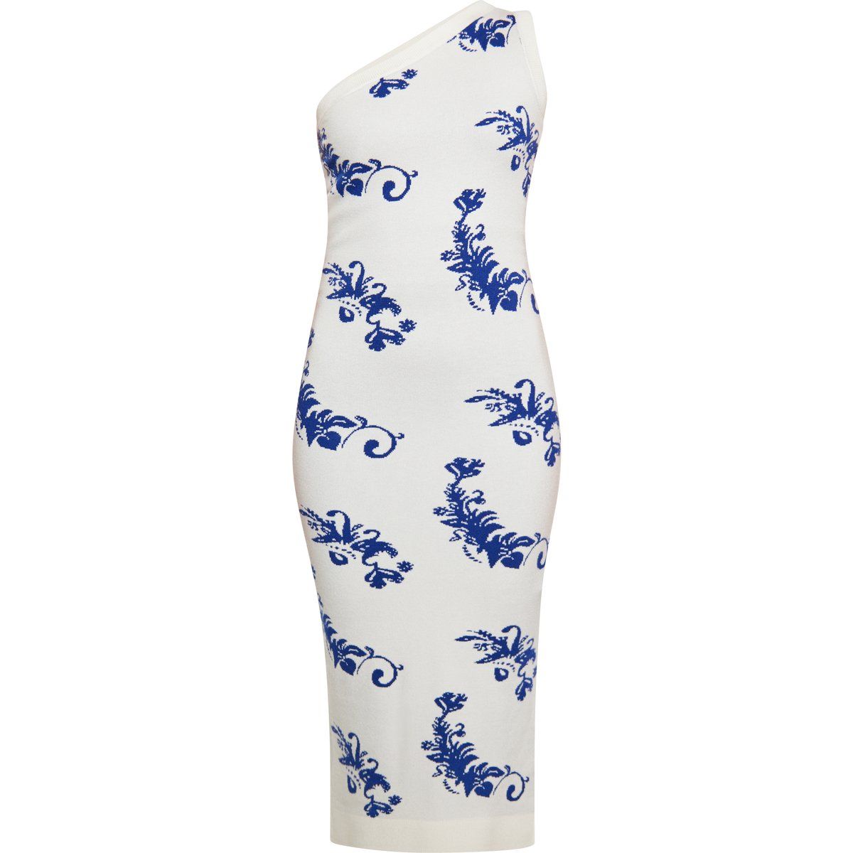 One-Shoulder Barock-Strickkleid in Midilänge