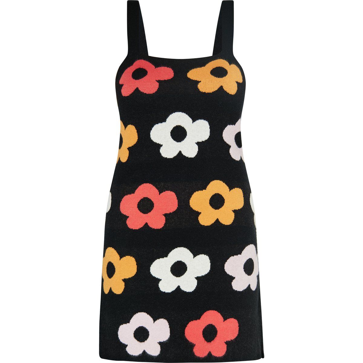 Strick-Minikleid mit Retro-Blumenmuster