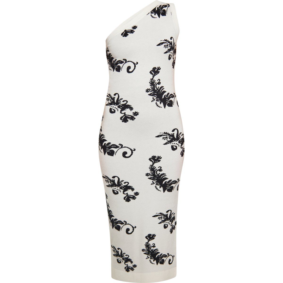 Einschultriges Midikleid mit Barock-Print