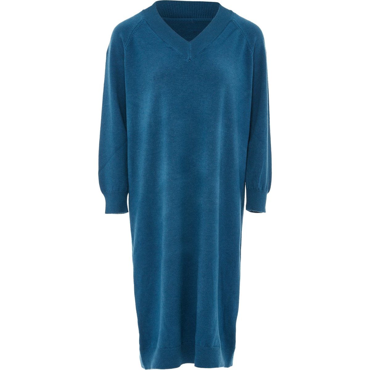 Lockeres Midi-Strickkleid mit V-Ausschnitt