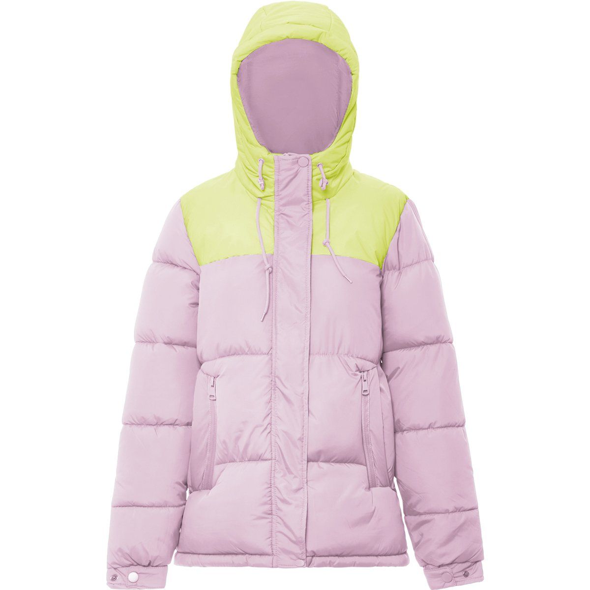Zweifarbige wattierte Pufferjacke mit Kapuze
