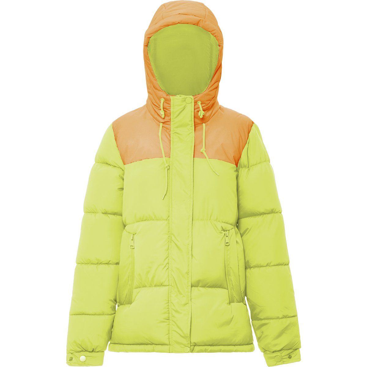 Zweifarbige Pufferjacke mit Kapuze
