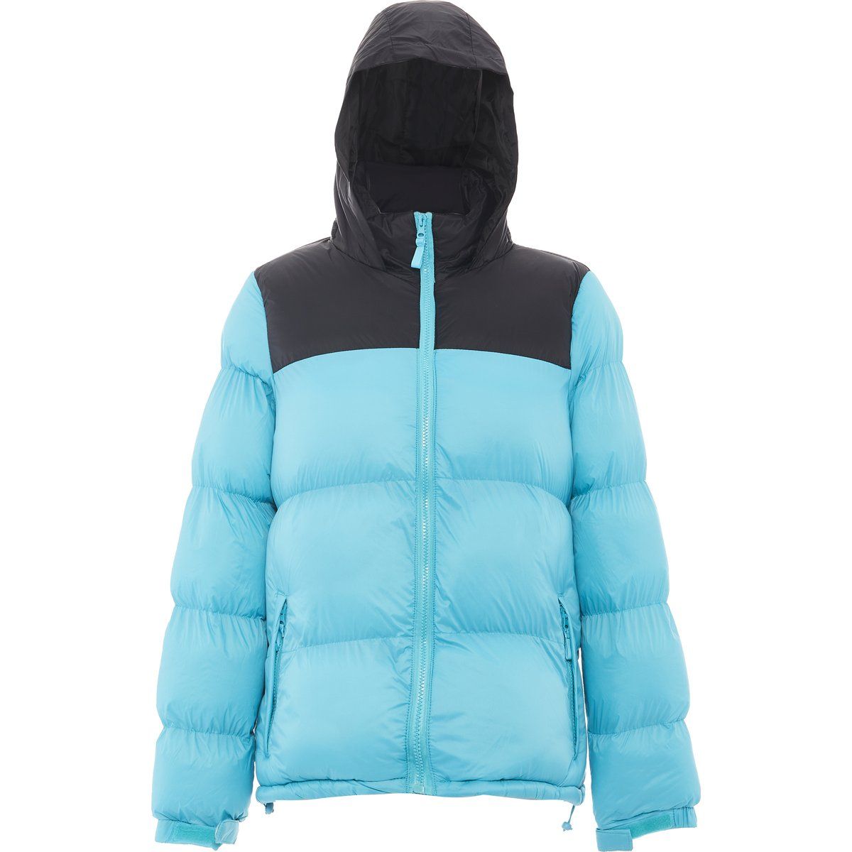 Zweifarbige Pufferjacke mit Kapuze