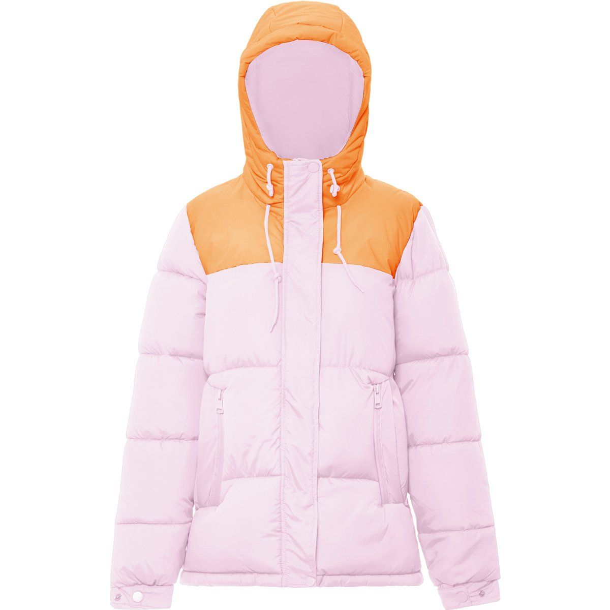 Zweifarbige wattierte Pufferjacke mit Kapuze