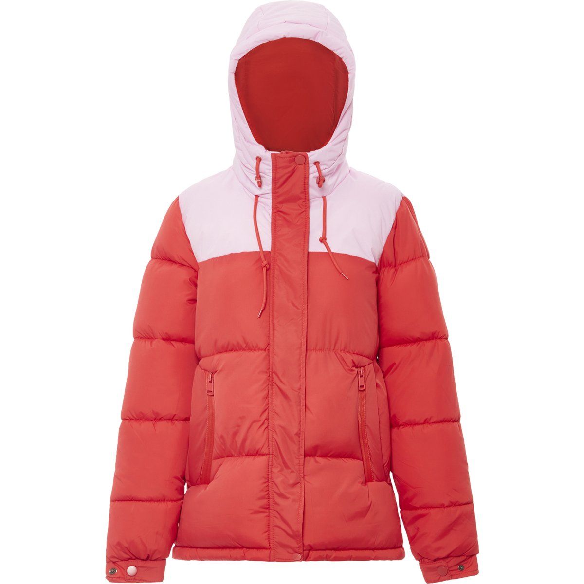 Zweifarbige wattierte Pufferjacke mit Kapuze