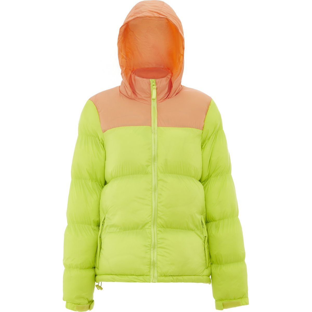 Zweifarbige Steppjacke mit Kapuze