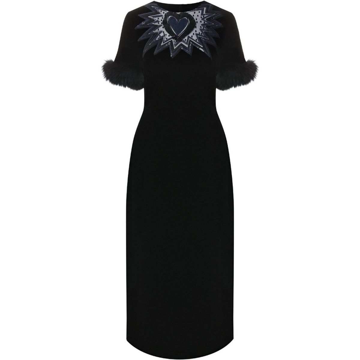 Verziertes Samt-Midikleid mit Herz-Motiv
