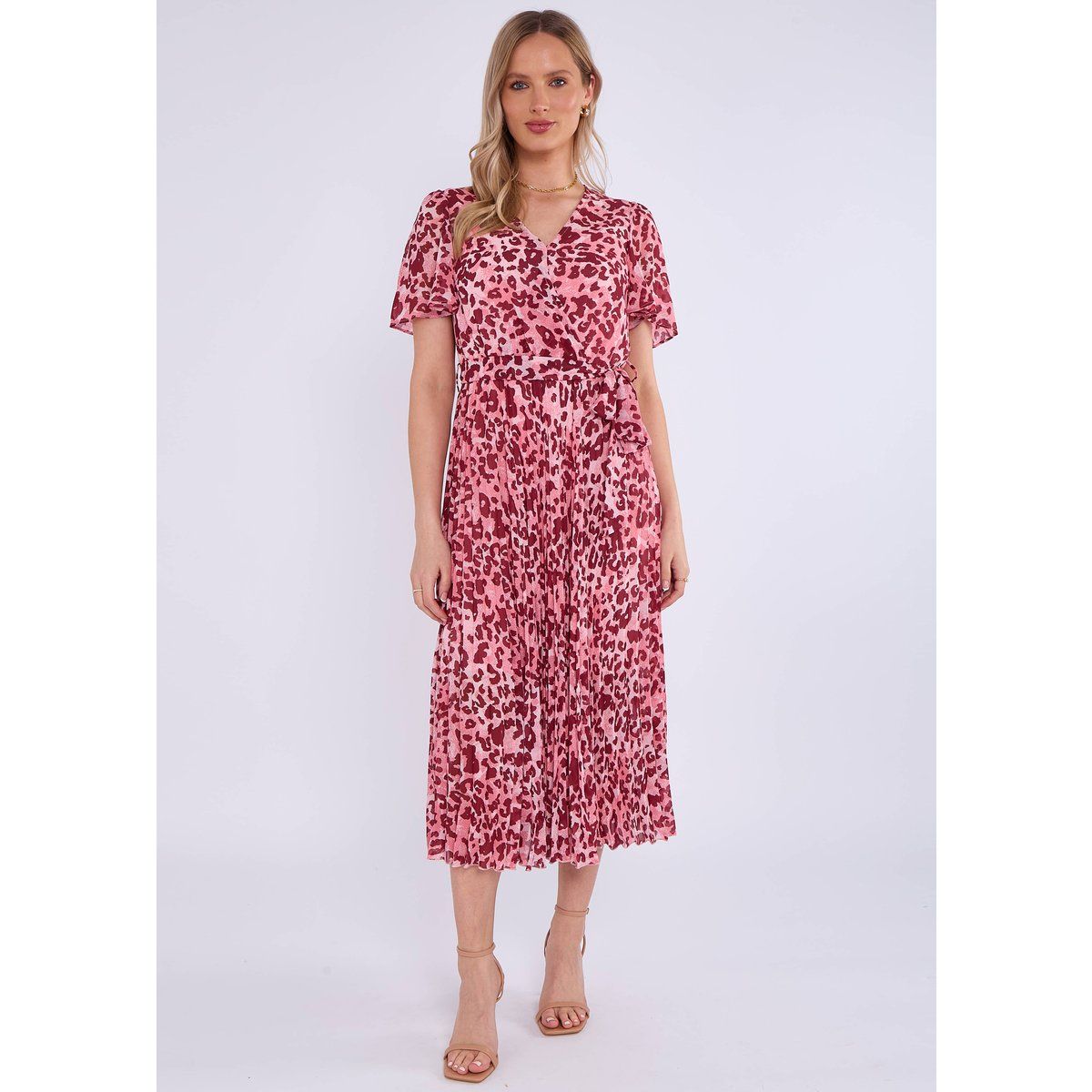 Wickel-Plisseekleid mit Tiermuster