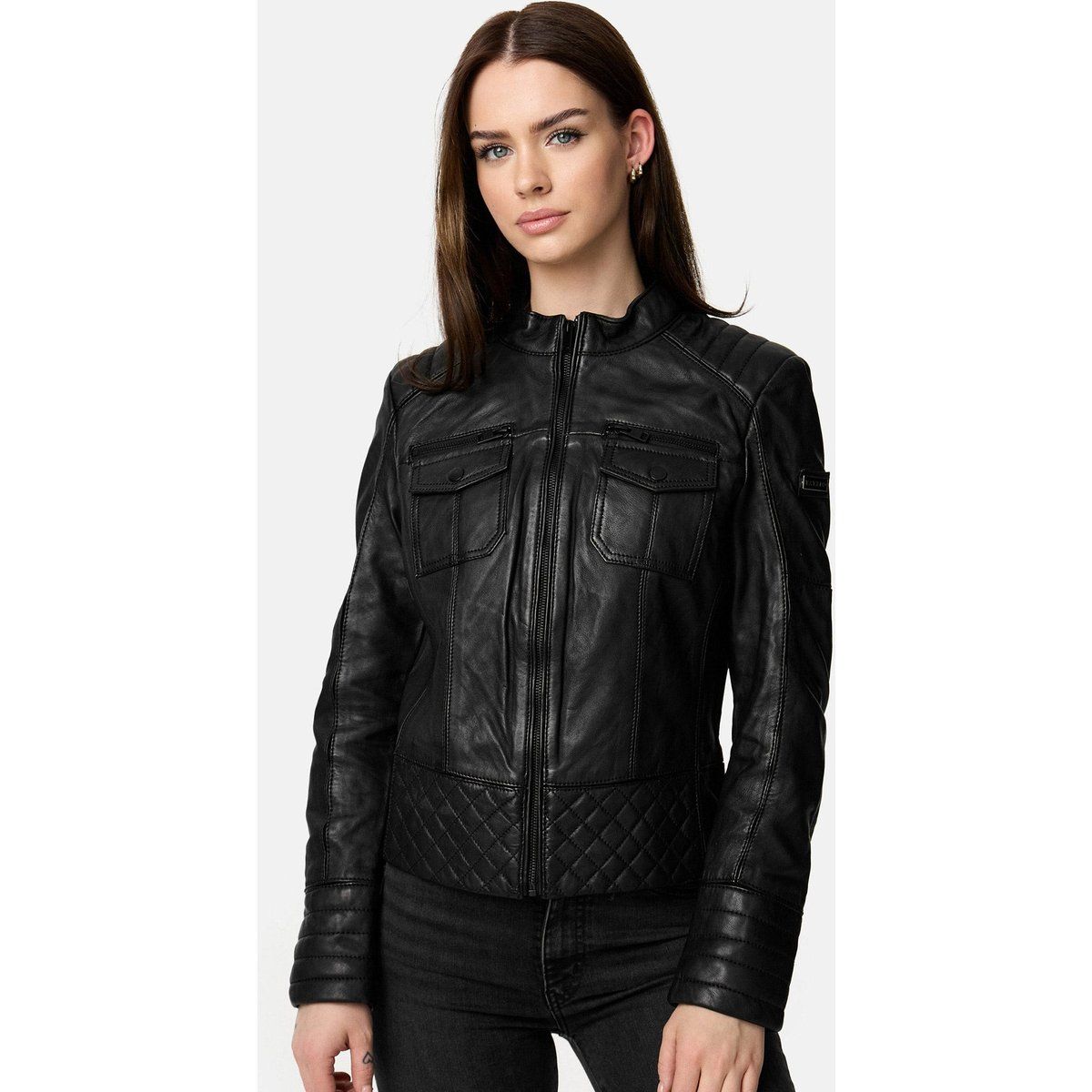 Gesteppte Lederjacke mit Brusttaschen