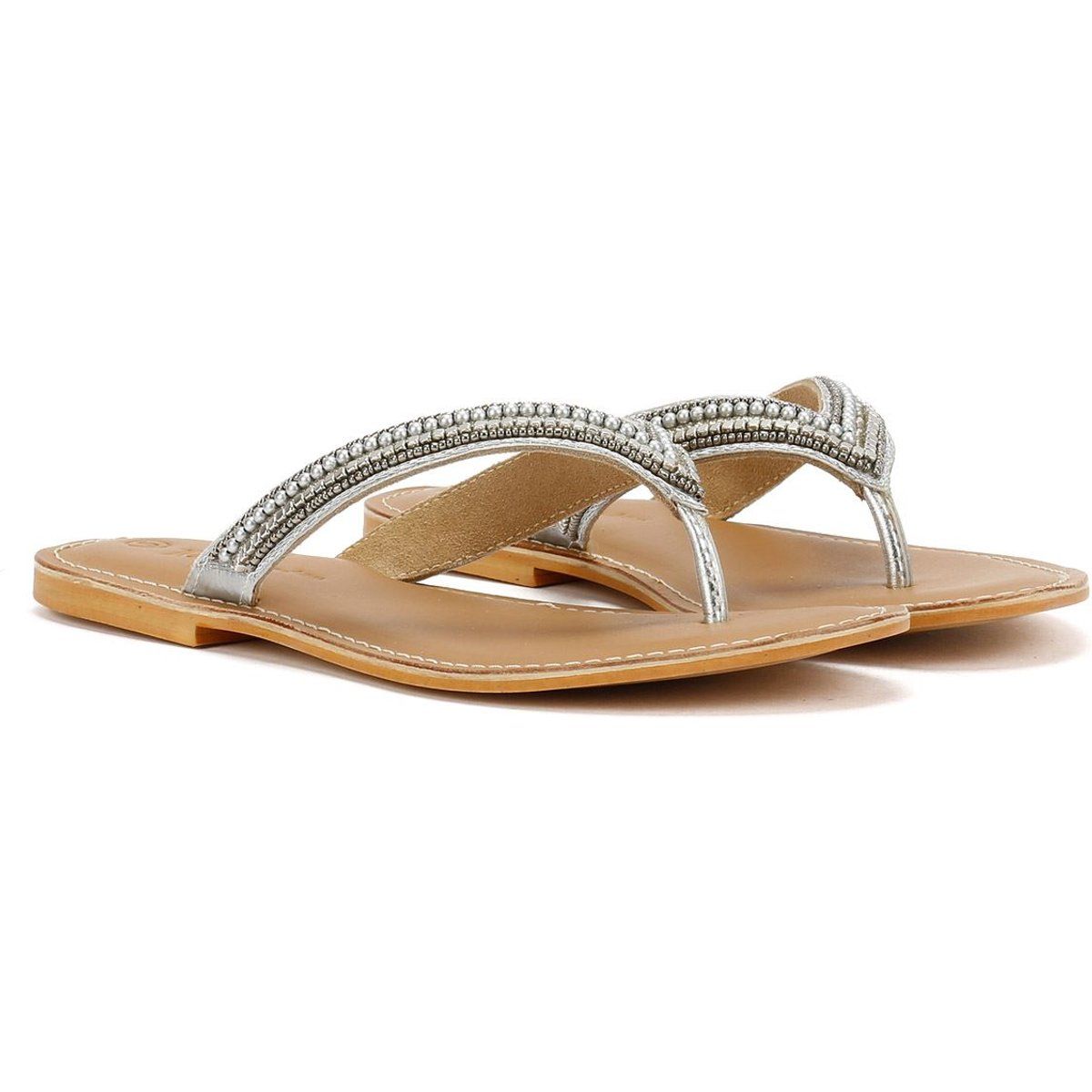Riemchensandalen mit Perlenbesatz