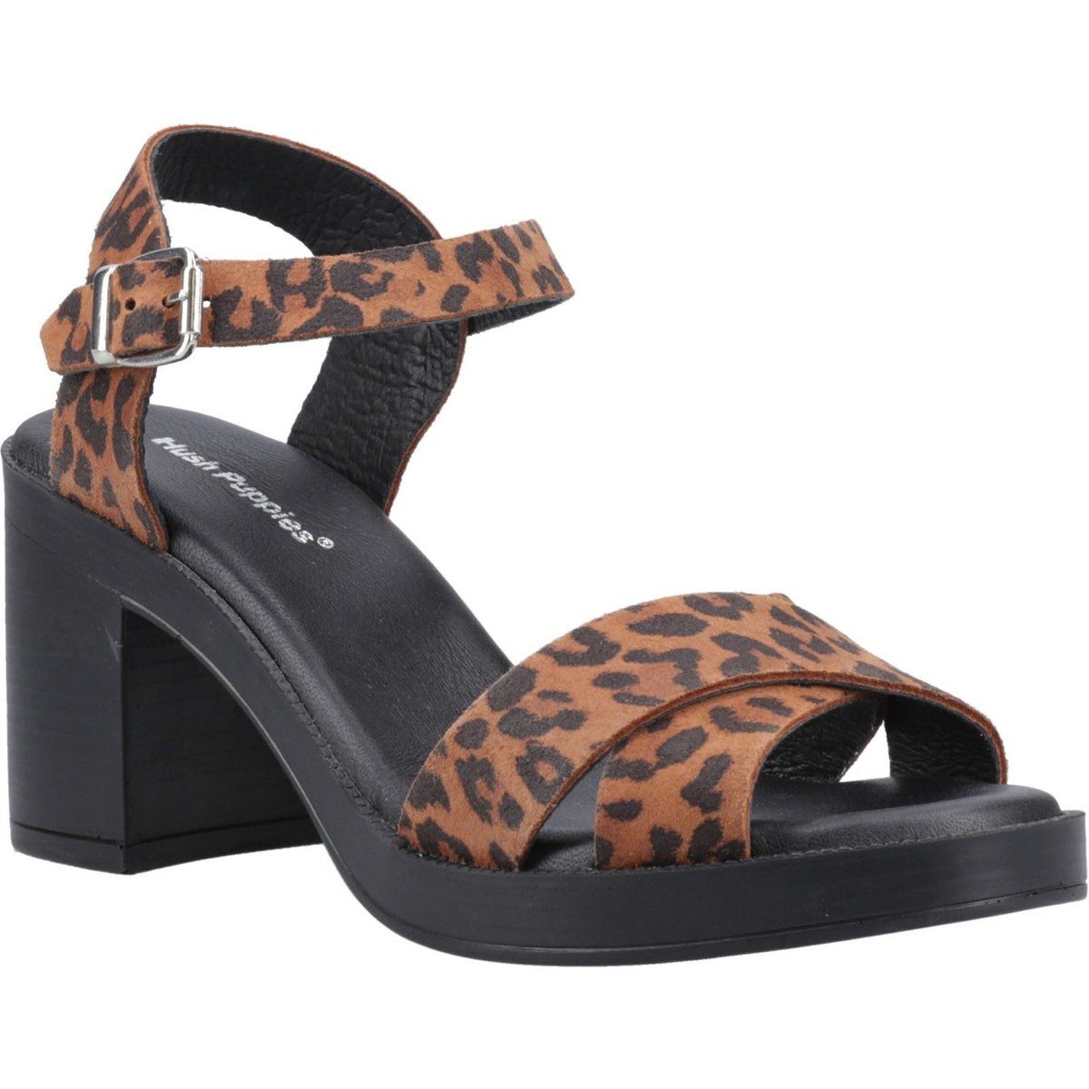 Riemchensandalen mit Leopardenmuster und Blockabsatz