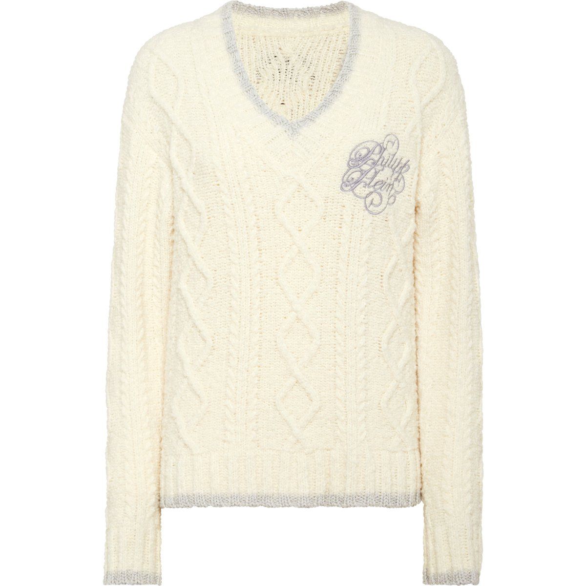 V-Ausschnitt-Pullover mit Zopfstrick