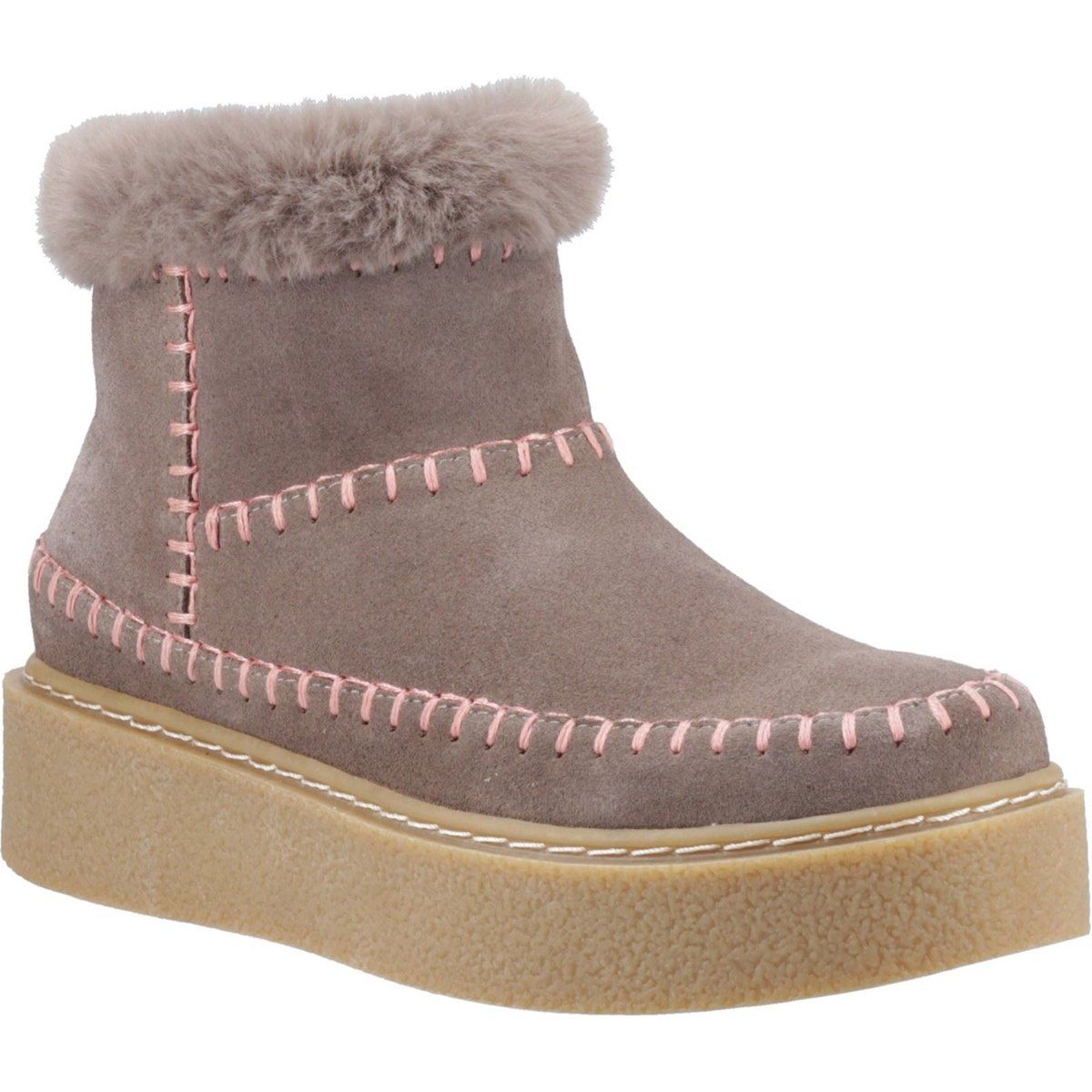 Wildlederstiefeletten mit Ziernähten und Kunstfell