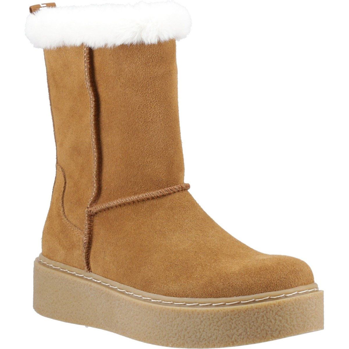 Suede-Plateaustiefel mit Fell