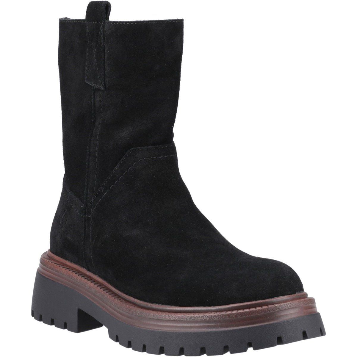 Wadenhohe Wildlederstiefel mit Profilsohle