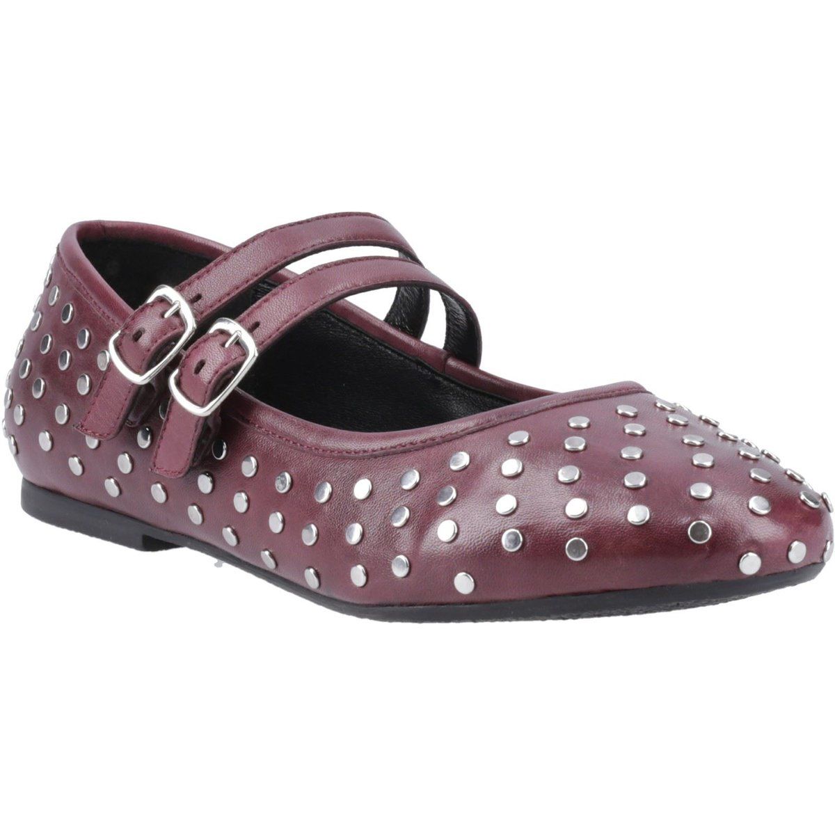Leder-Ballerinas mit Nieten-Detail
