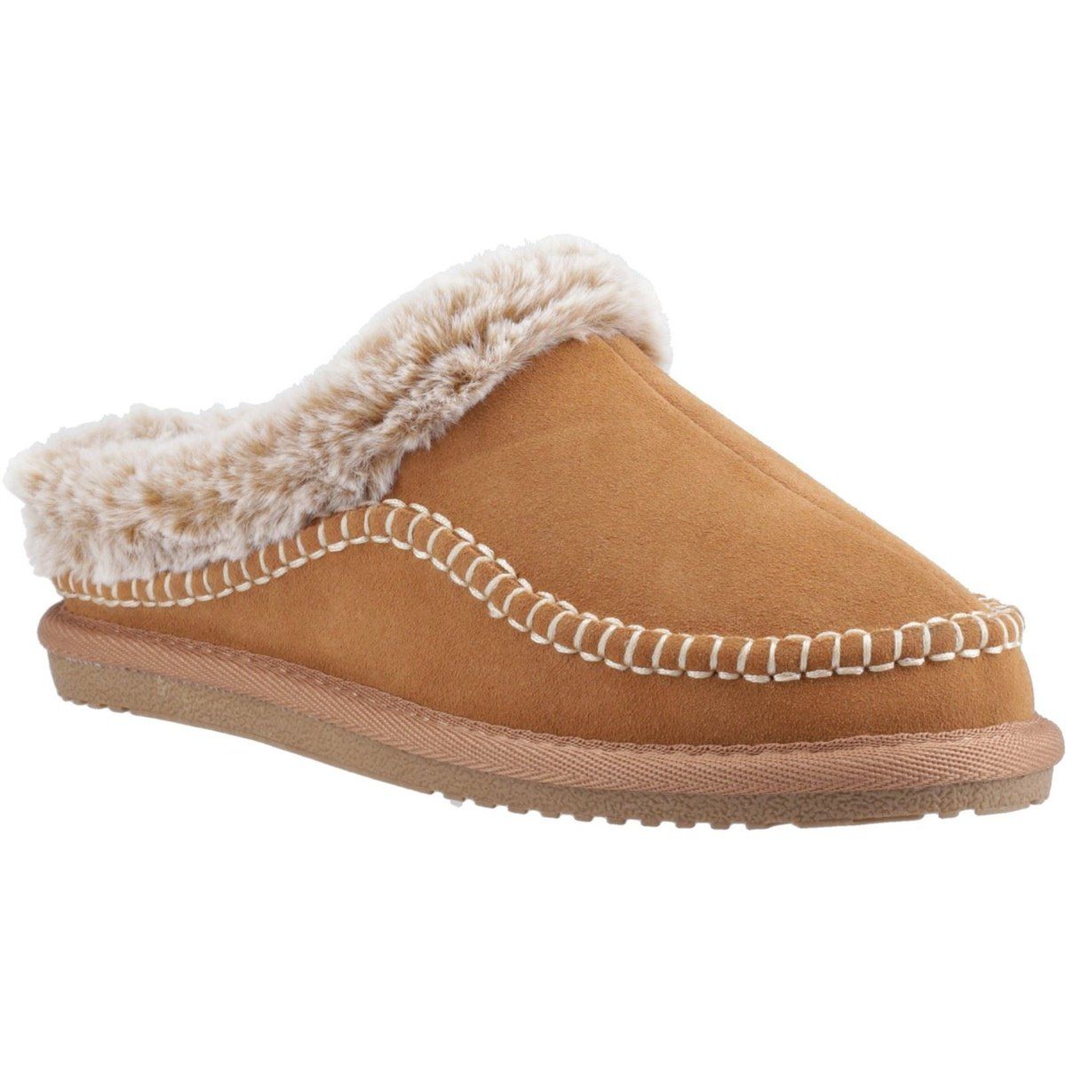 Slipper aus Wildleder mit Kunstfell
