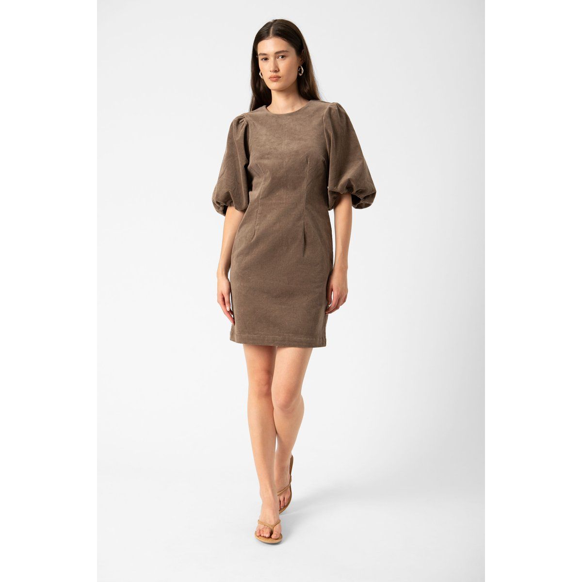 Körpernahes Cord-Minikleid mit Puffärmeln