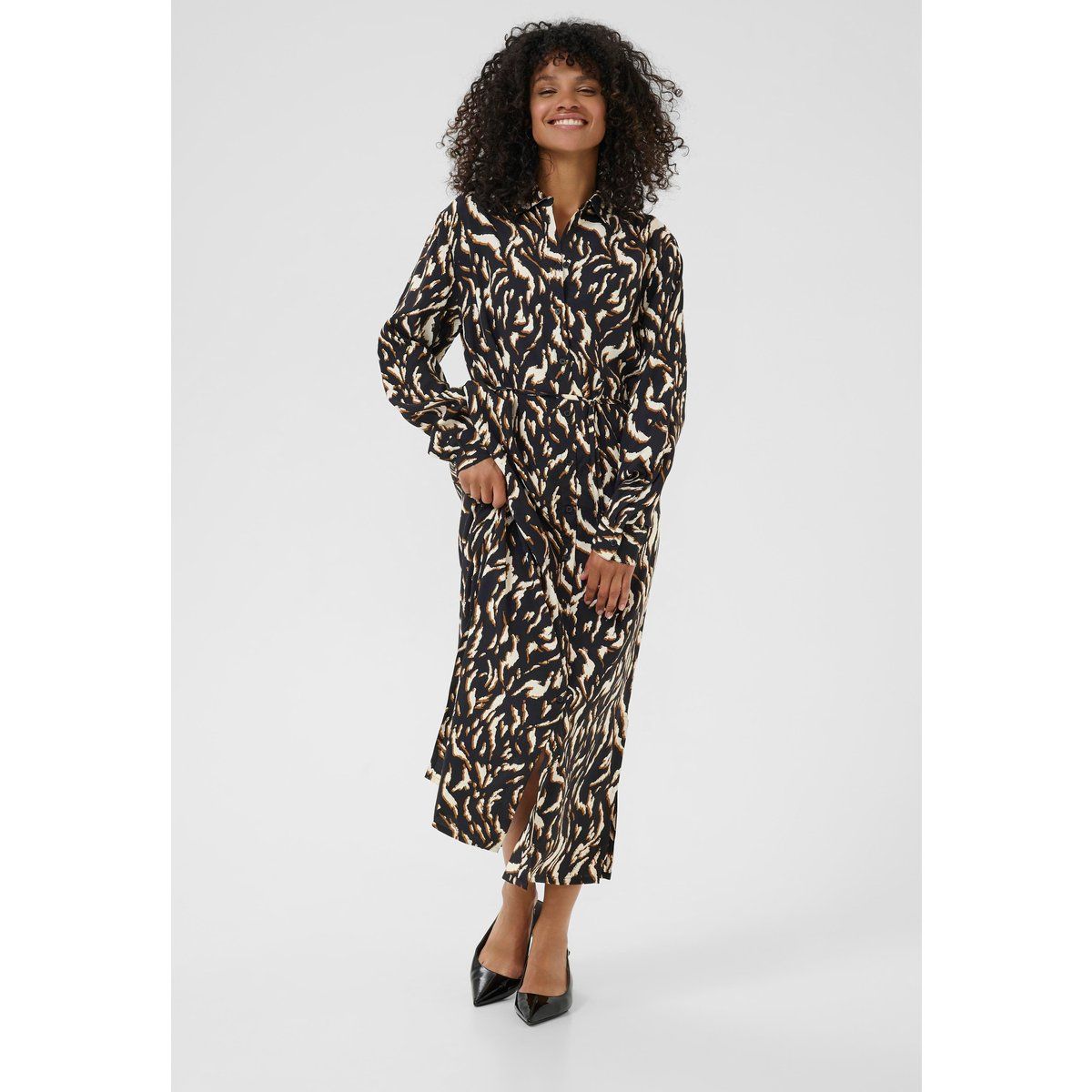 Hemdkleid mit Animal-Print und Gürtel