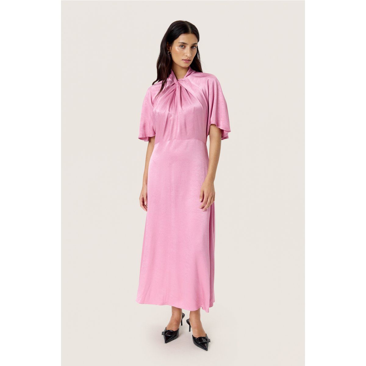 Satin-Midikleid mit Knotendetail
