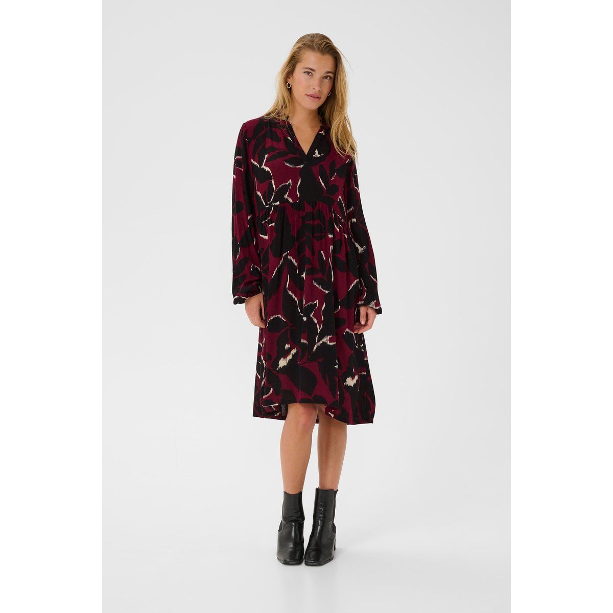 Gemustertes Midikleid mit V-Ausschnitt