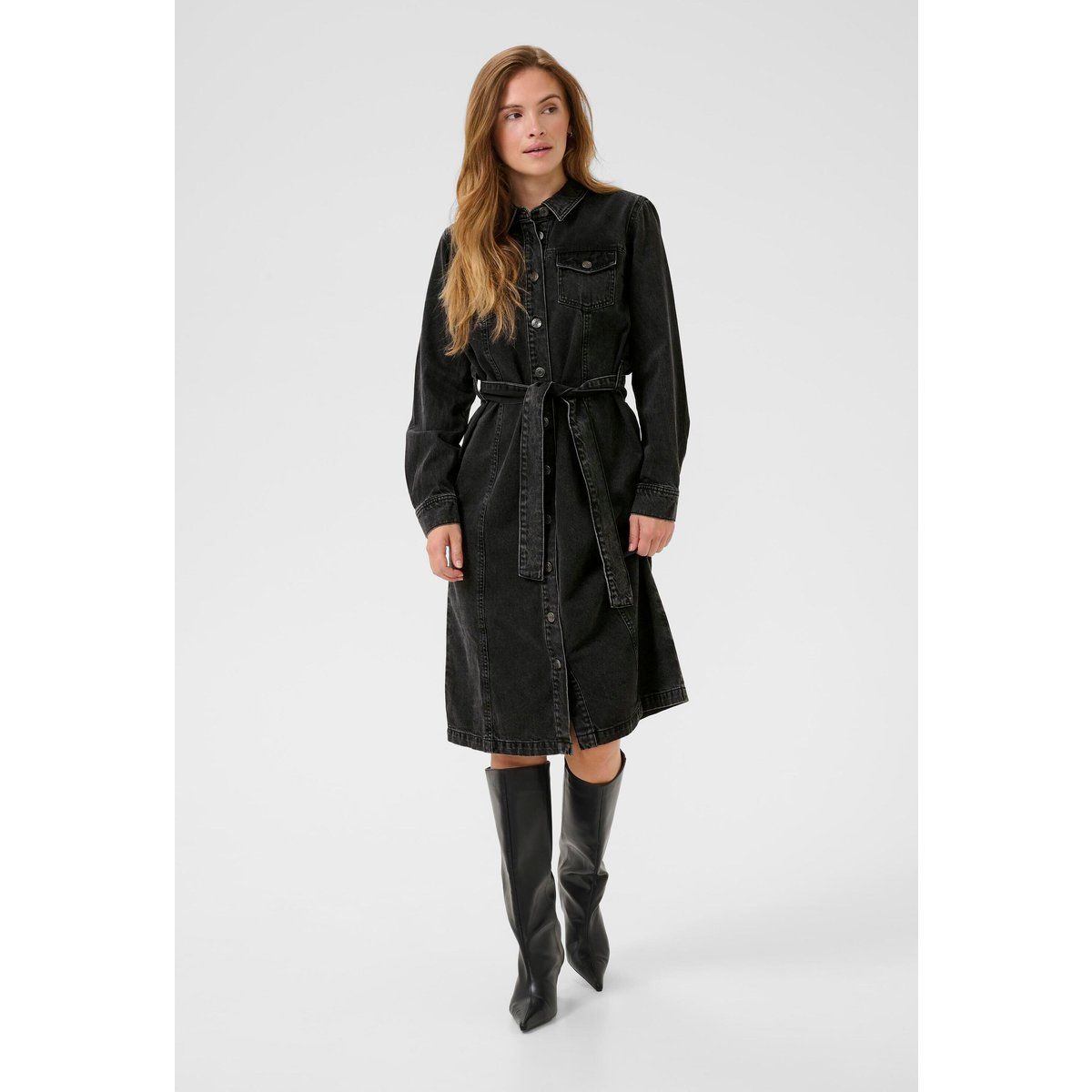 Denim-Midikleid mit Gürtel