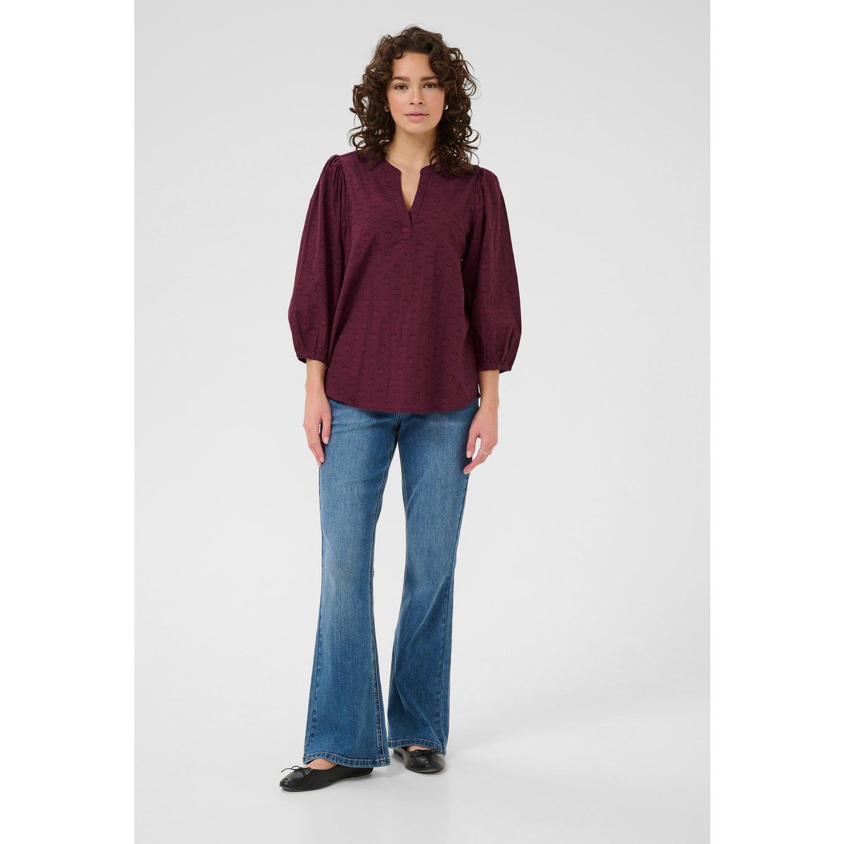 Baumwollbluse mit Puffärmeln und Struktur