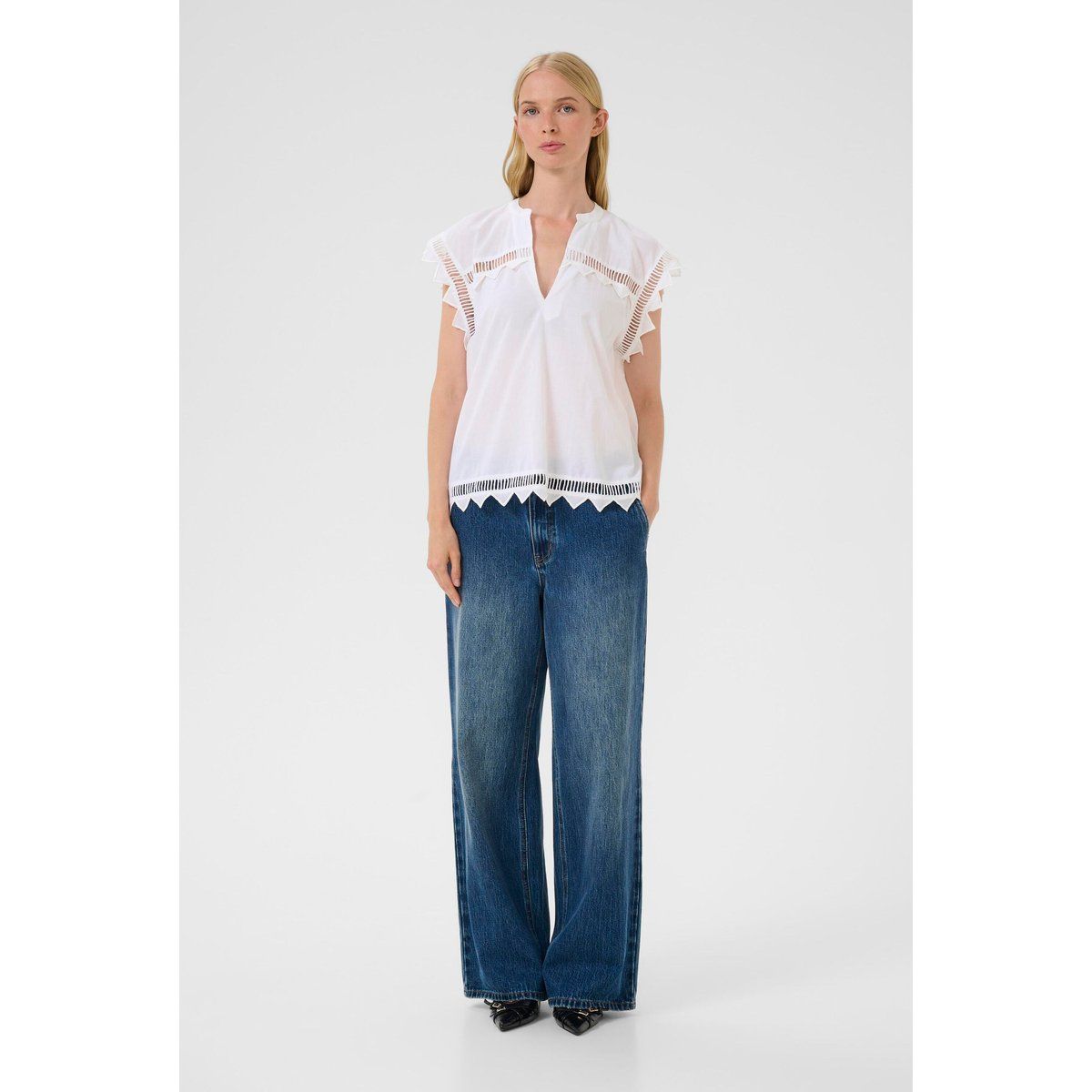 Gerade geschnittene Baumwollbluse mit Cut-outs