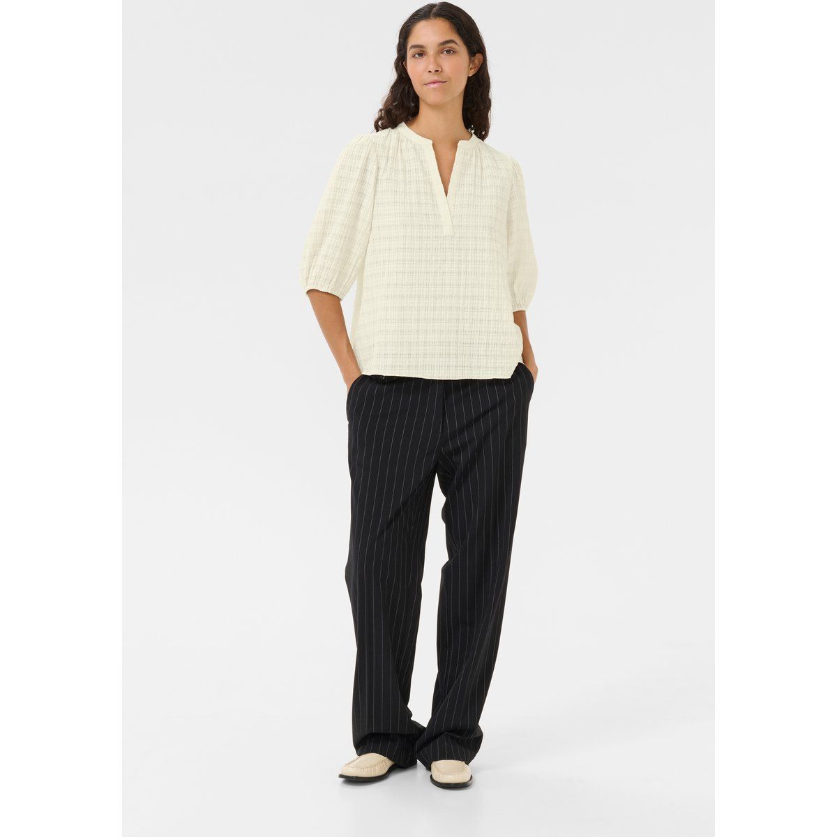 Strukturierte Henley-Bluse mit Halbärgeln