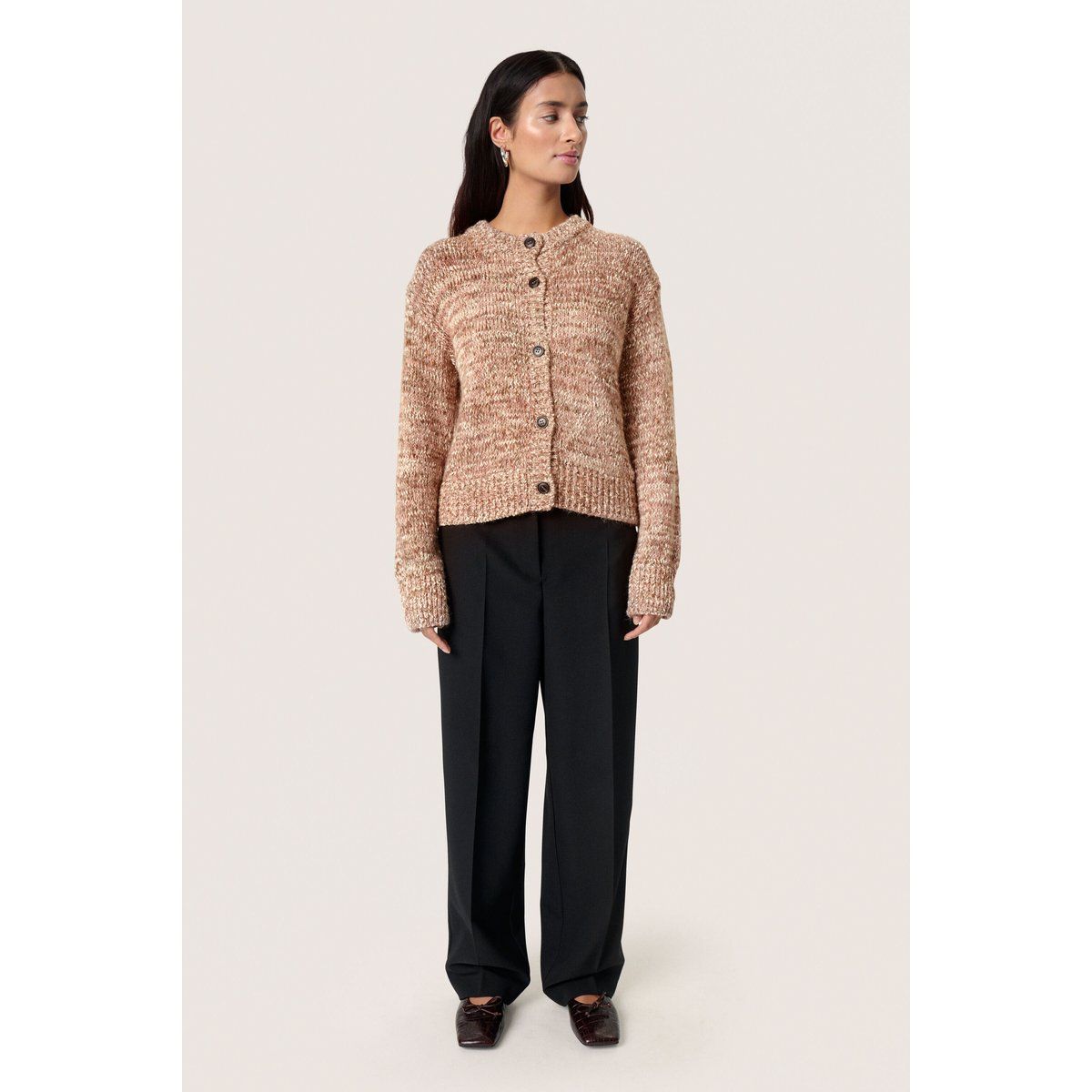 Melierte Strickjacke mit Knopfleiste