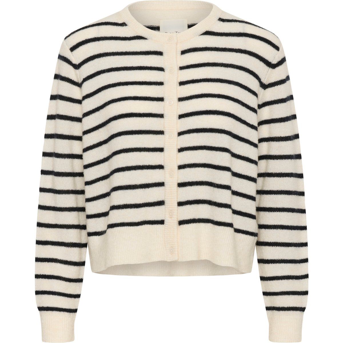 Gestreifte Strickjacke mit Rundhalsausschnitt