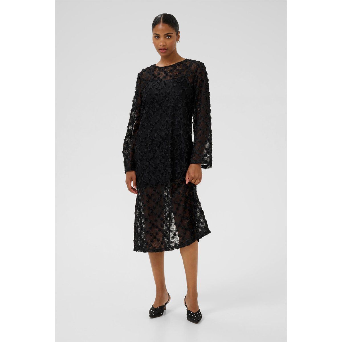 Strukturiertes Midi-Spitzenkleid