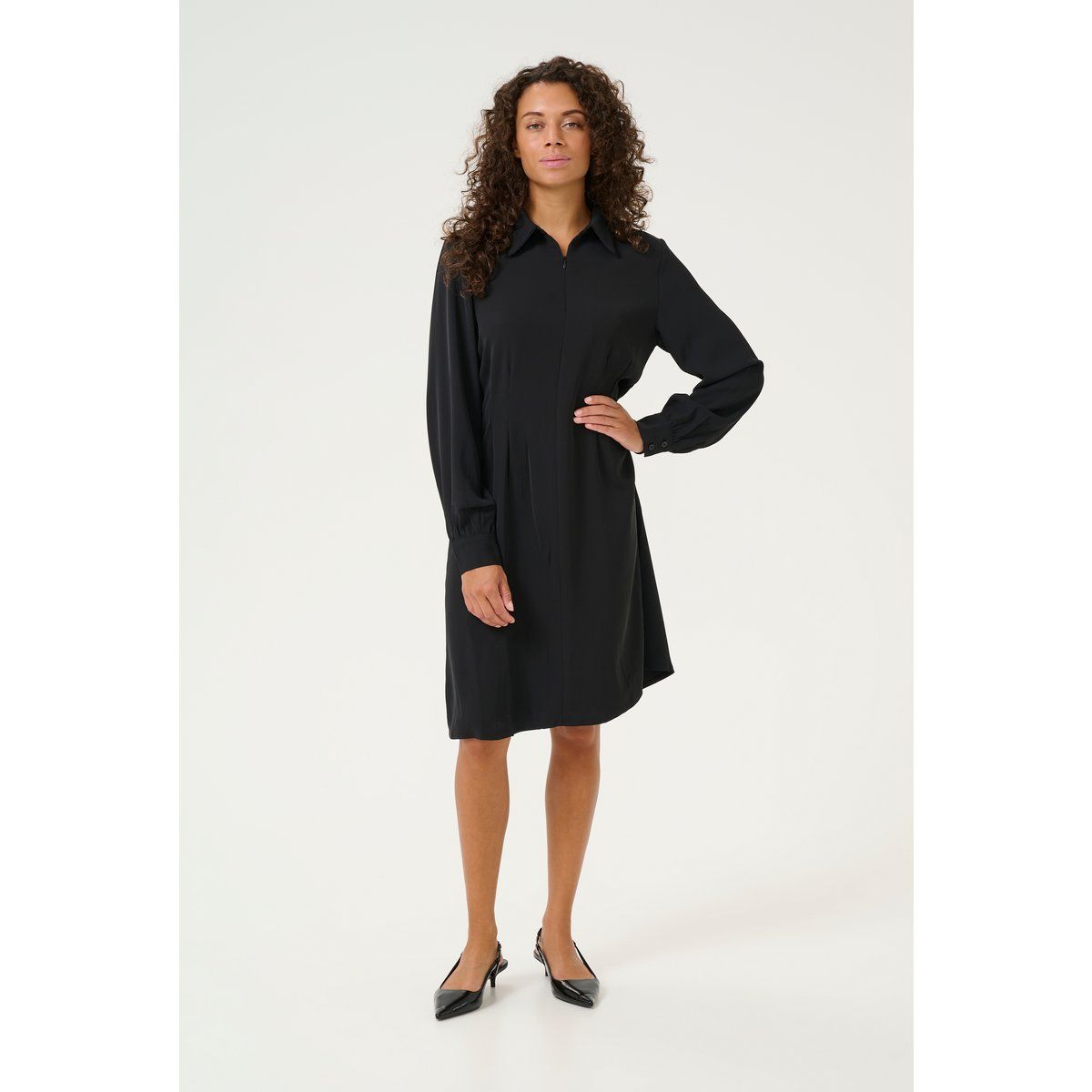 Langärmeliges Falten-Hemdkleid