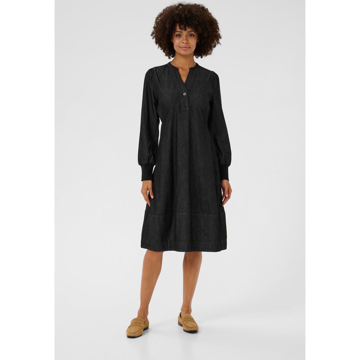 Lockeres Denim-Midikleid in A-Linie