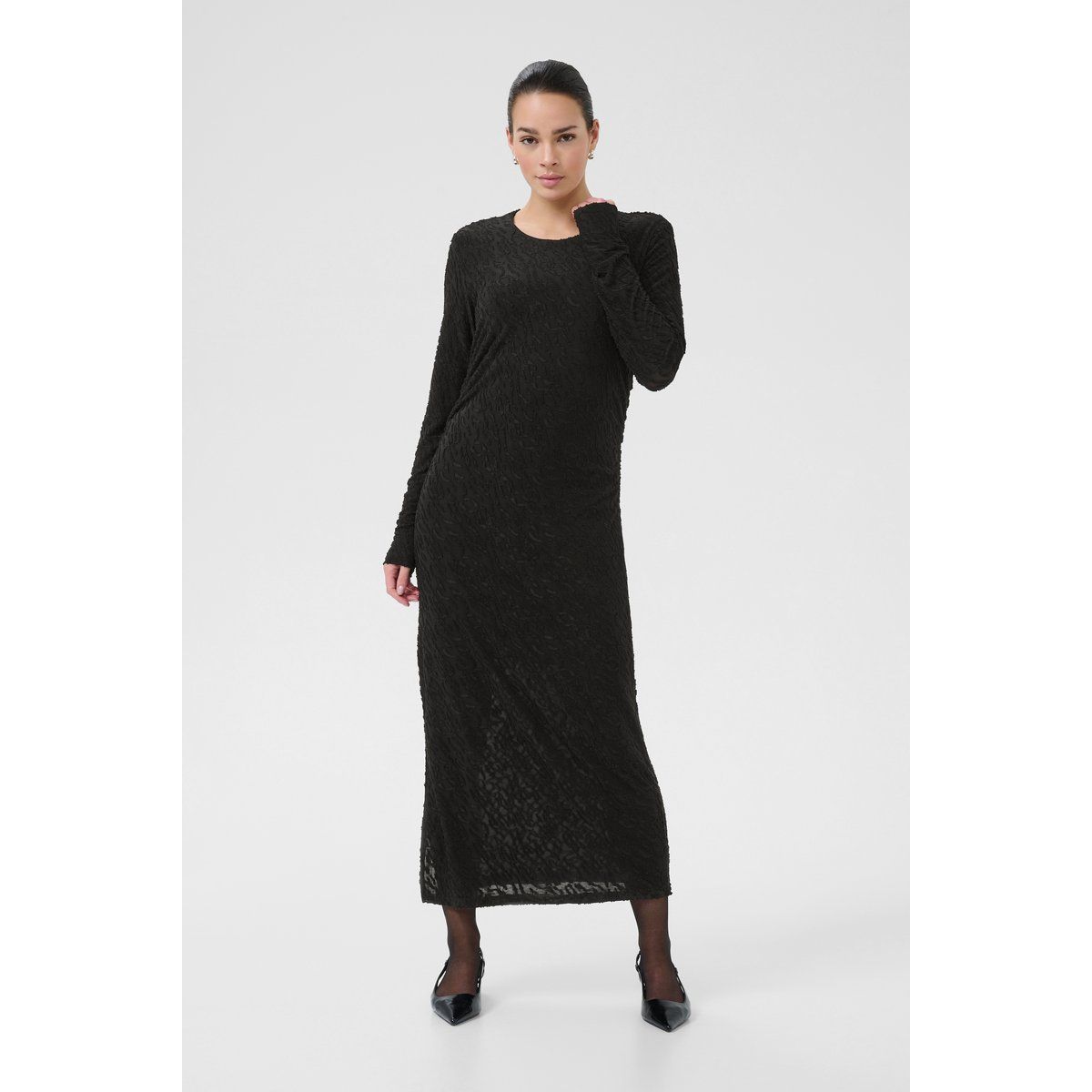 Strukturiertes Langarm-Midikleid