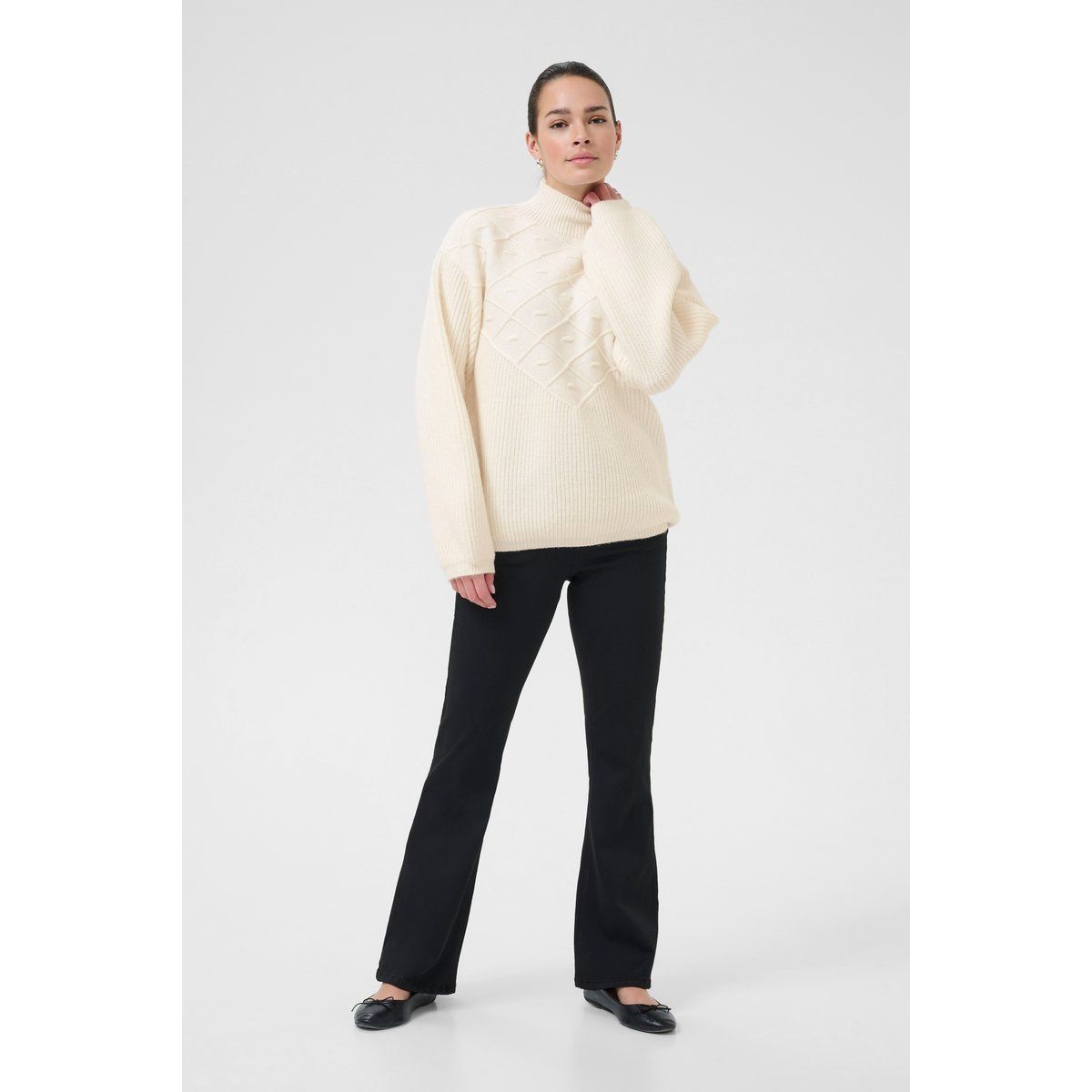 Strukturierter Rollkragenpullover mit Rautenmuster