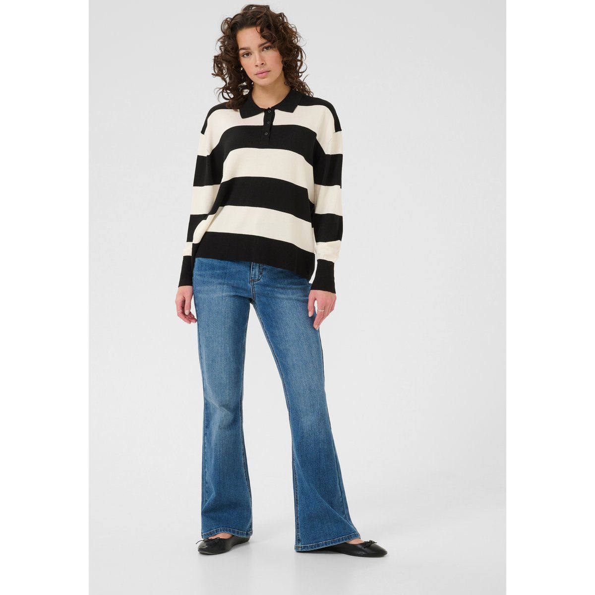 Gestreifter Polopullover aus Feinstrick
