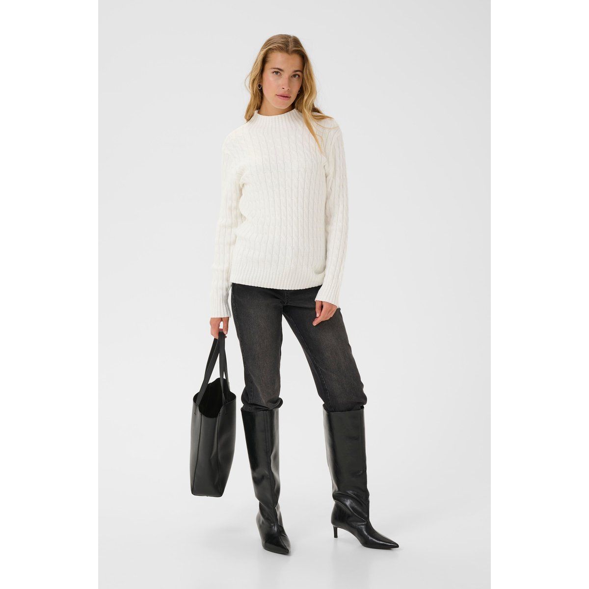 Mock-Neck-Pullover mit Zopfmuster