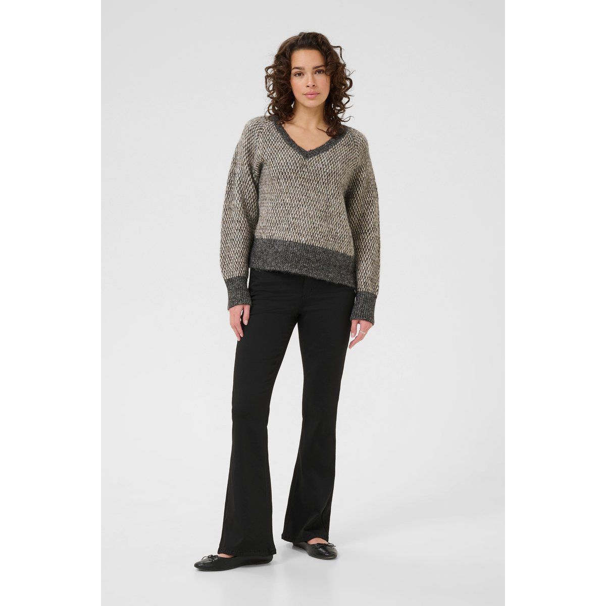 Texturierter Oversized V-Ausschnitt Pullover