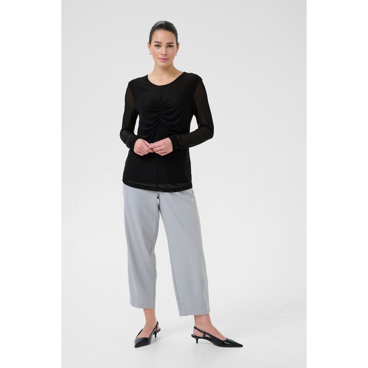 Transparentes Mesh-Oberteil mit Frontraffung